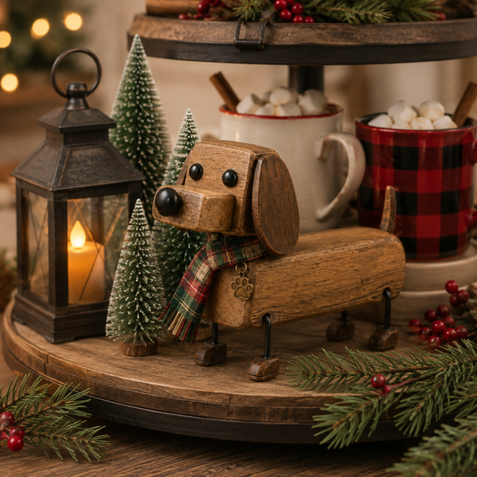 ✨Rustiek houten kerstfiguurtje in de vorm van een tecke