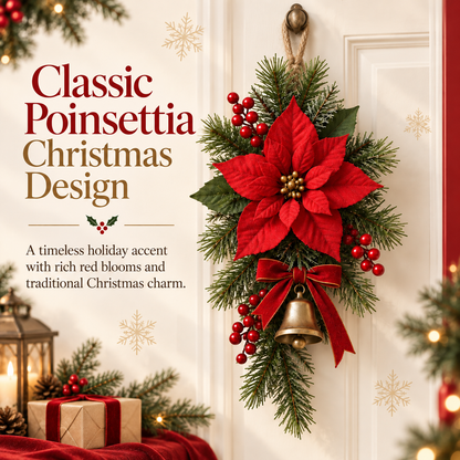Klassieke rode kerstslinger met kerststerren voor aan de deur