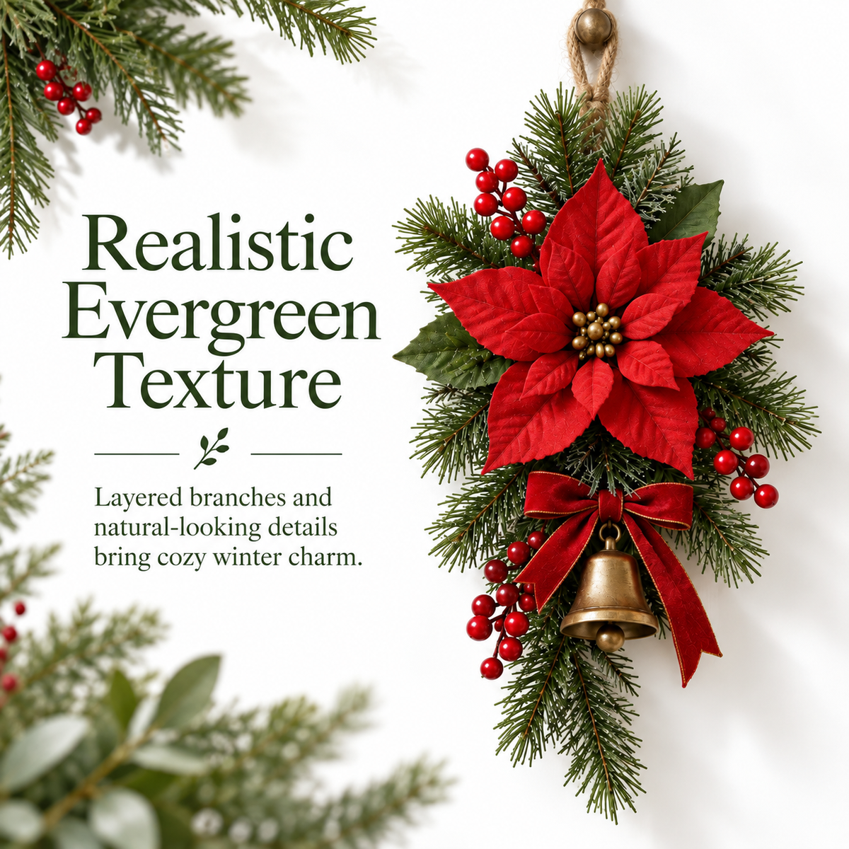 Klassieke rode kerstslinger met kerststerren voor aan de deur