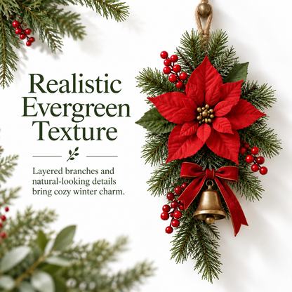 Klassieke rode kerstslinger met kerststerren voor aan de deur