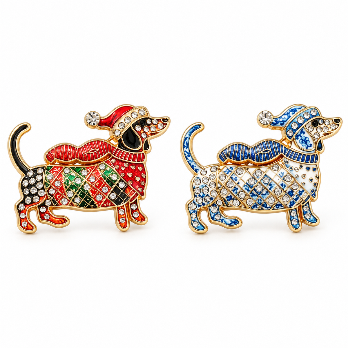 Broche met teckel in beperkte oplage voor Kerstmis – Feestelijke teckel-broche
