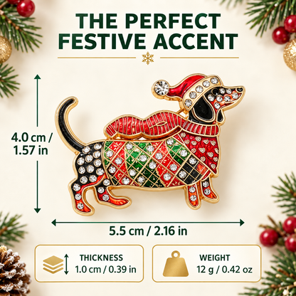 Broche met teckel in beperkte oplage voor Kerstmis – Feestelijke teckel-broche
