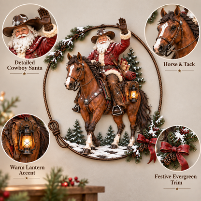 🤠🐎 Cowboy Santa Ranch kerstwanddecoratie – Rustiek paard en lasso als feestelijke accent