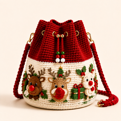 🎄Gehaakte kerst-crossbodytas 🎅 | 4 modellen handgehaakte schoudertas met trekkoord