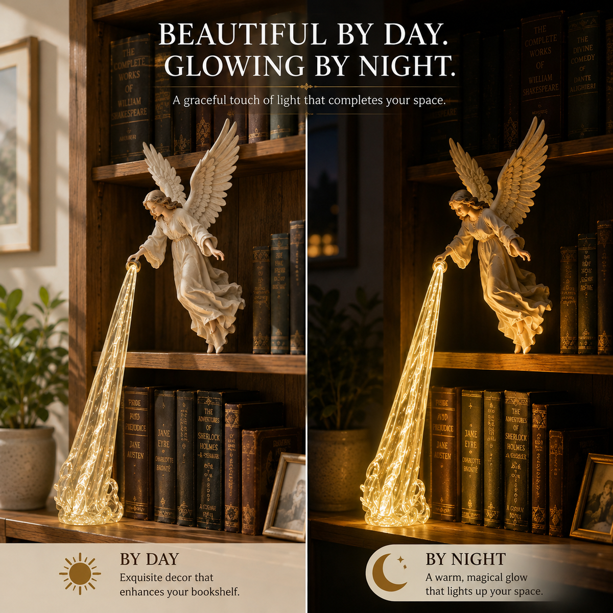 🎁 Hemelse beschermer — Angel Beam-boekenplankversiering