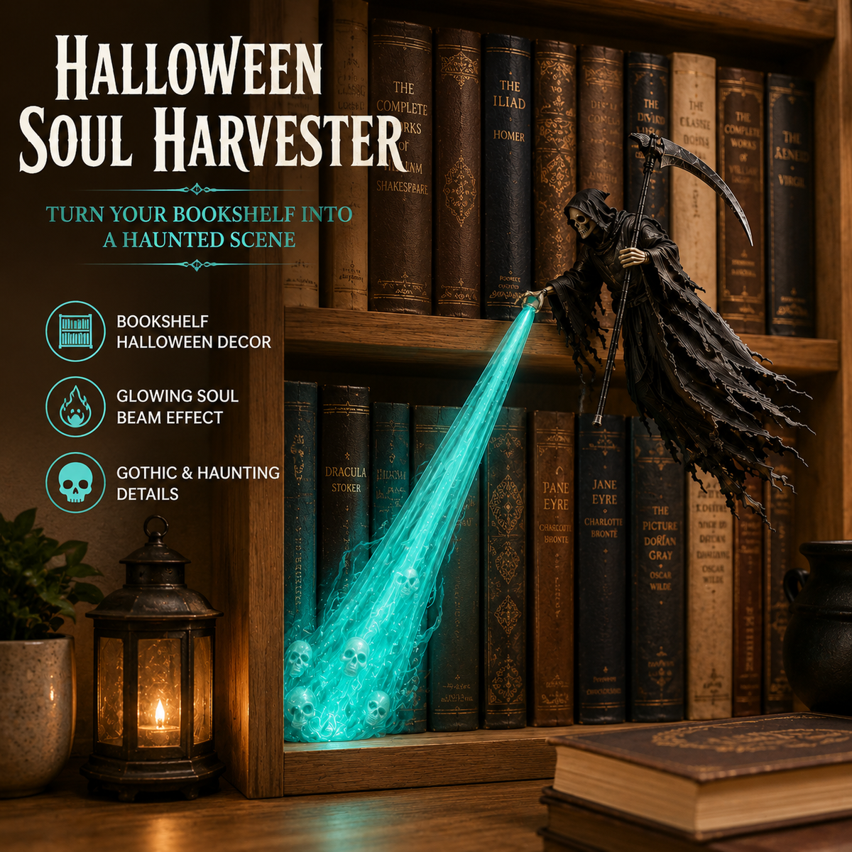 💀 The Soul Collector — Spookachtige doodskop-planklamp