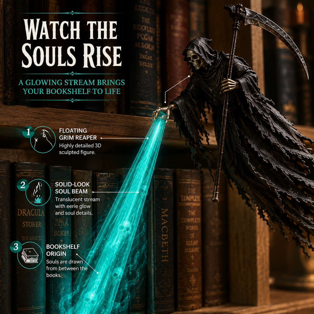 💀 The Soul Collector — Spookachtige doodskop-planklamp