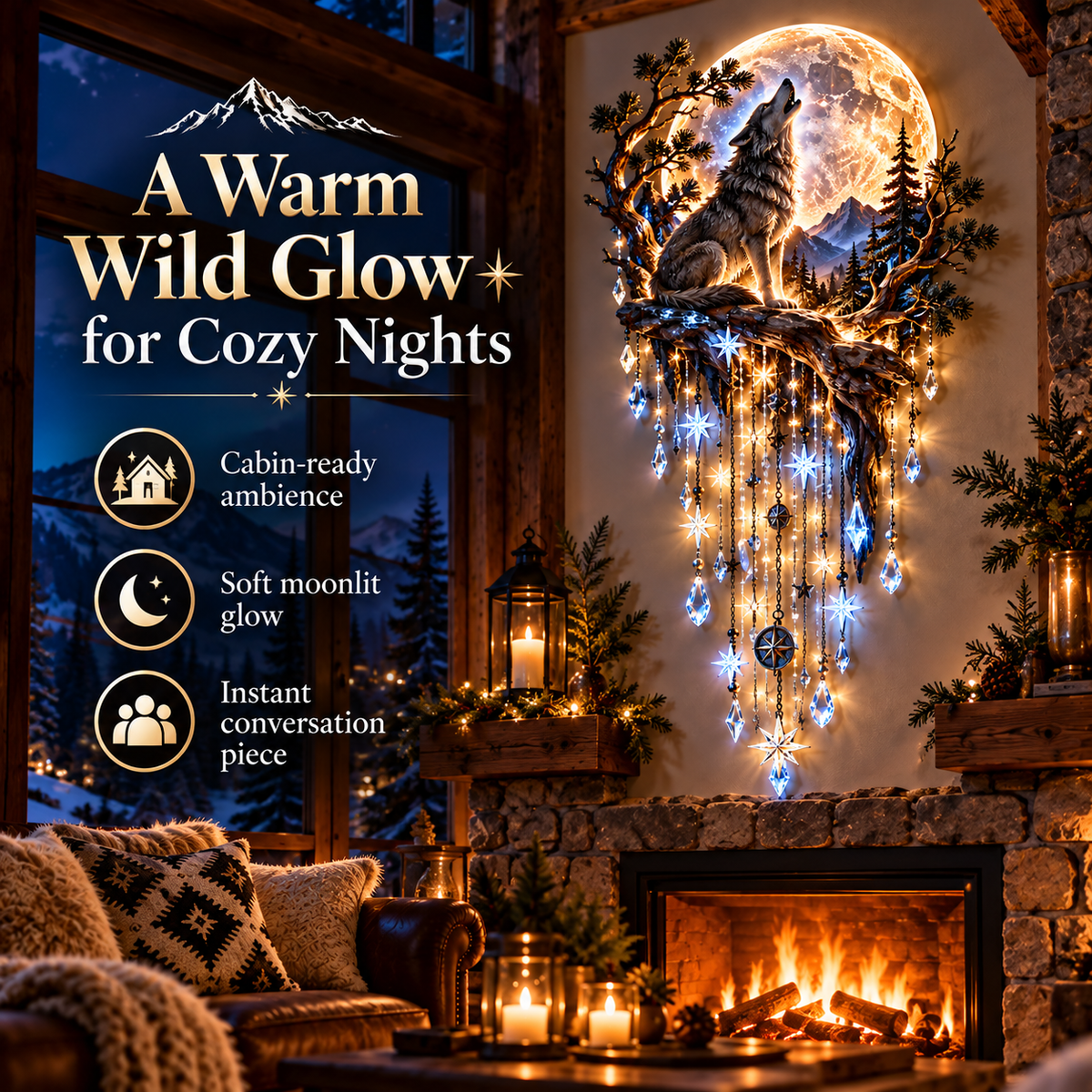 🐺🌕 Wolf Howling Moon Starfall wandlamp – Haal de wildernis in huis