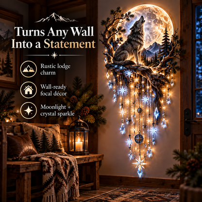 🐺🌕 Wolf Howling Moon Starfall wandlamp – Haal de wildernis in huis