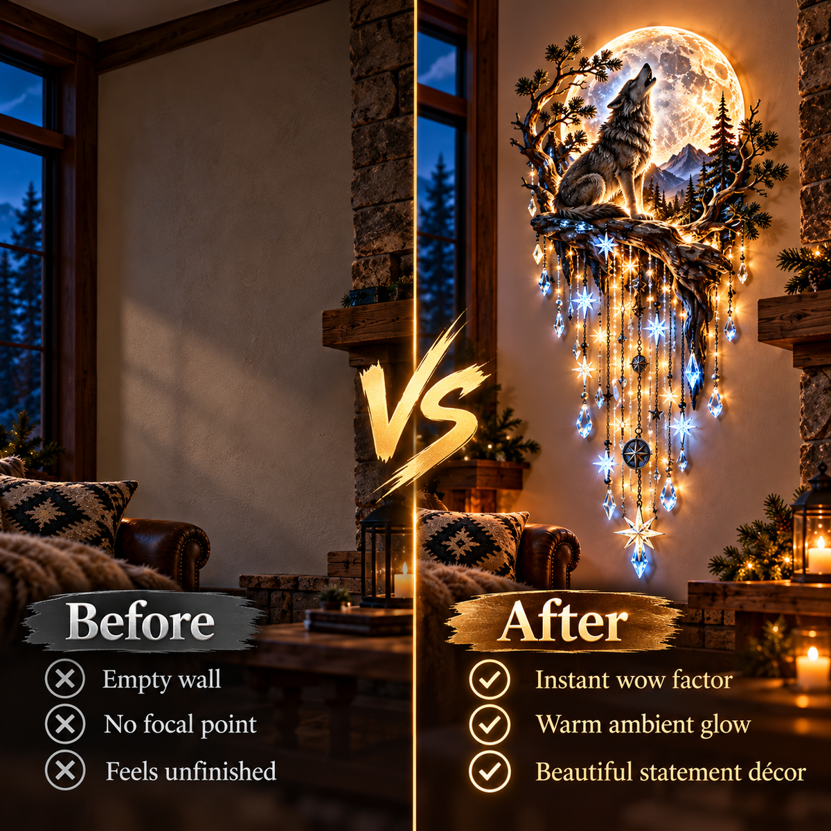 🐺🌕 Wolf Howling Moon Starfall wandlamp – Haal de wildernis in huis