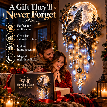 🐺🌕 Wolf Howling Moon Starfall wandlamp – Haal de wildernis in huis