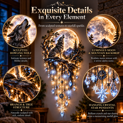 🐺🌕 Wolf Howling Moon Starfall wandlamp – Haal de wildernis in huis