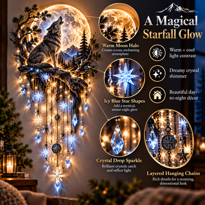 🐺🌕 Wolf Howling Moon Starfall wandlamp – Haal de wildernis in huis