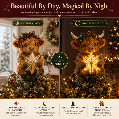 🎄Baby-Highland-koe als stralende ster als boomversiering✨