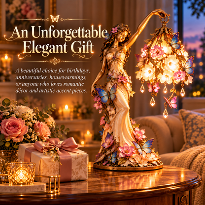 🦋 Butterfly Lady-accentlamp – Elegante bloemengodin-lamp met kristallen druppels