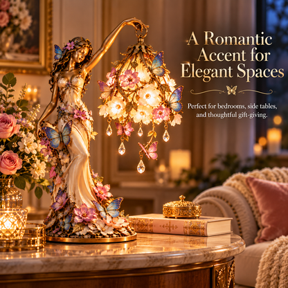 🦋 Butterfly Lady-accentlamp – Elegante bloemengodin-lamp met kristallen druppels