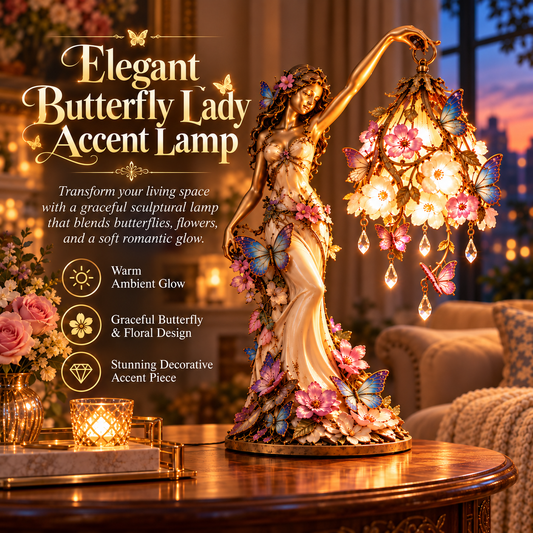 🦋 Butterfly Lady-accentlamp – Elegante bloemengodin-lamp met kristallen druppels