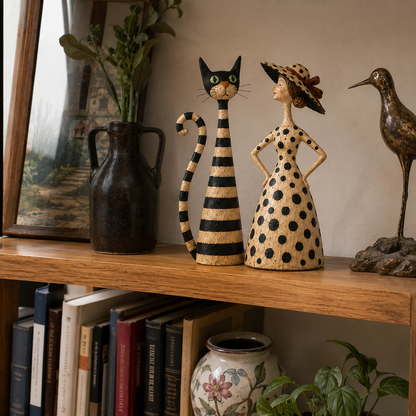 Vintage beeldjeset met kat en dame 🐱 Gezellig woonaccessoire