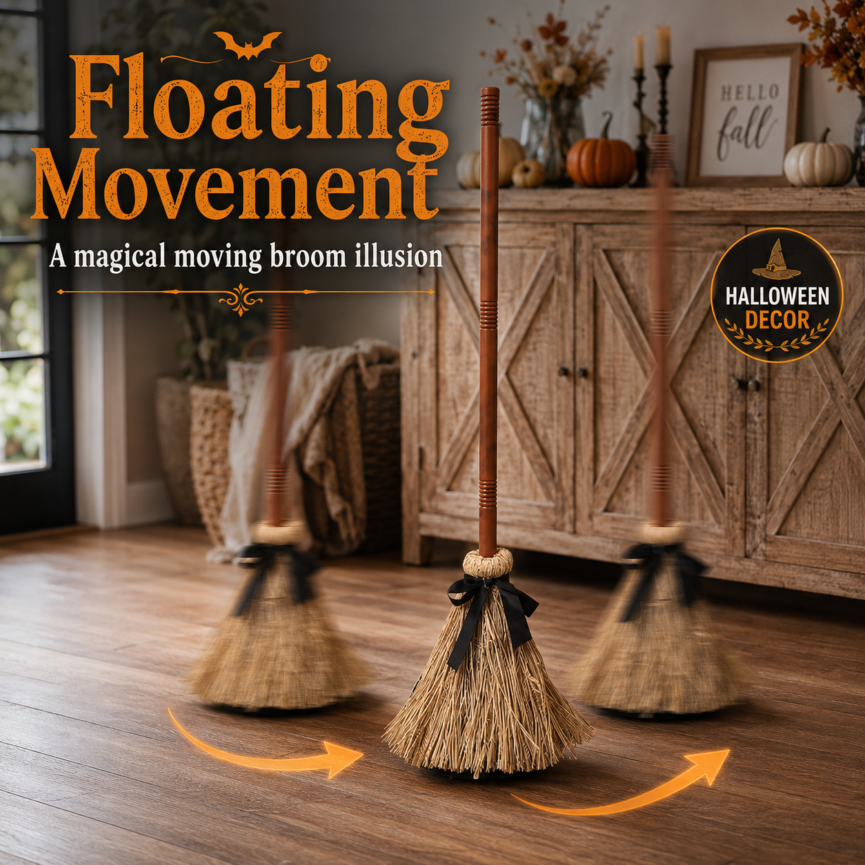 🧙‍♀️🪄 Geanimeerde zwevende heksenbezem als Halloween-decoratie | Wordt geactiveerd door geluid en aanraking🧹