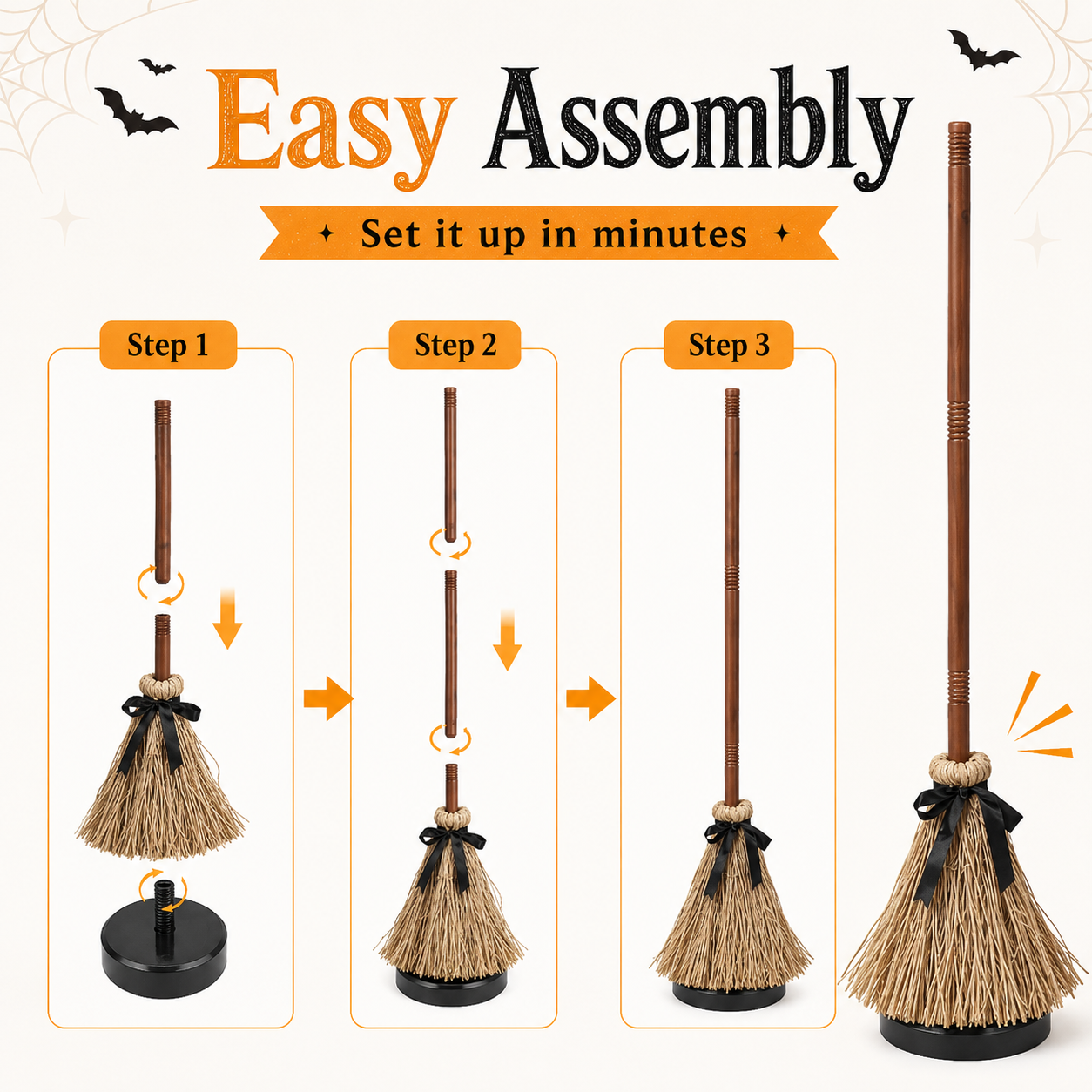 🧙‍♀️🪄 Geanimeerde zwevende heksenbezem als Halloween-decoratie | Wordt geactiveerd door geluid en aanraking🧹