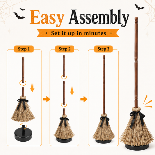 🧙‍♀️🪄 Geanimeerde zwevende heksenbezem als Halloween-decoratie | Wordt geactiveerd door geluid en aanraking🧹