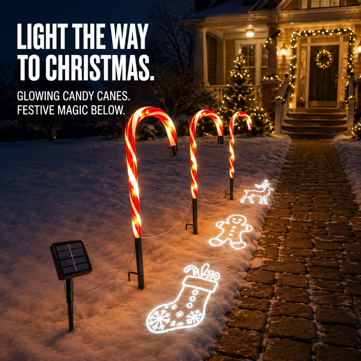 Solar Candy Cane-projector-padverlichting – Verlicht de weg naar Kerstmis 🎄