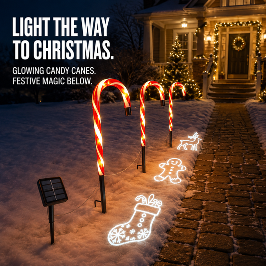 Solar Candy Cane-projector-padverlichting – Verlicht de weg naar Kerstmis 🎄