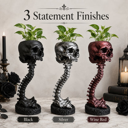 Gotische schedelplantenbak en skeletvaas, 11.6 inch / 29.5 cm – griezelige woondecoratie