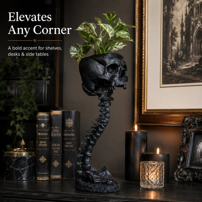 Gotische schedelplantenbak en skeletvaas, 11.6 inch / 29.5 cm – griezelige woondecoratie