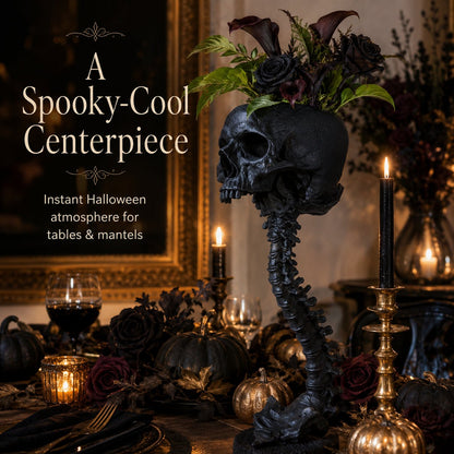 Gotische schedelplantenbak en skeletvaas, 11.6 inch / 29.5 cm – griezelige woondecoratie