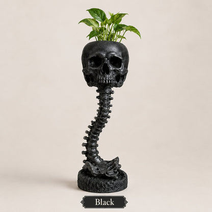 Gotische schedelplantenbak en skeletvaas, 11.6 inch / 29.5 cm – griezelige woondecoratie