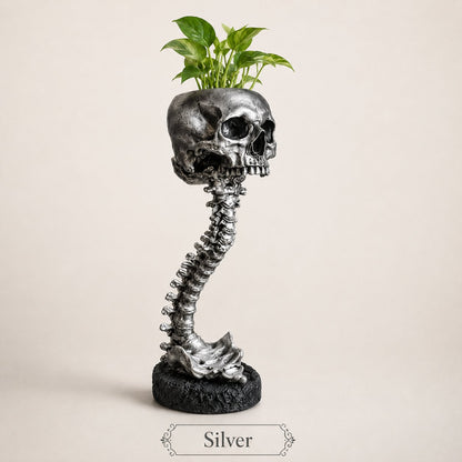 Gotische schedelplantenbak en skeletvaas, 11.6 inch / 29.5 cm – griezelige woondecoratie