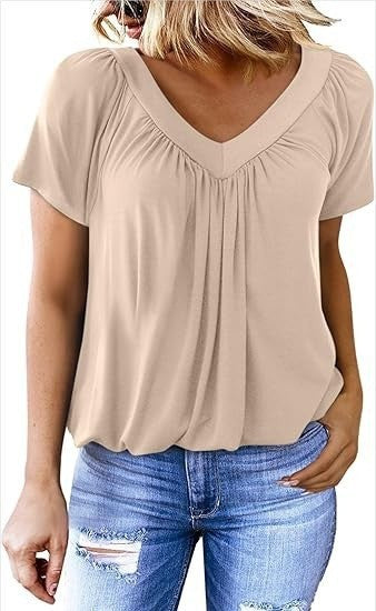 🌸Dames casual geplooide V-hals korte mouw aa