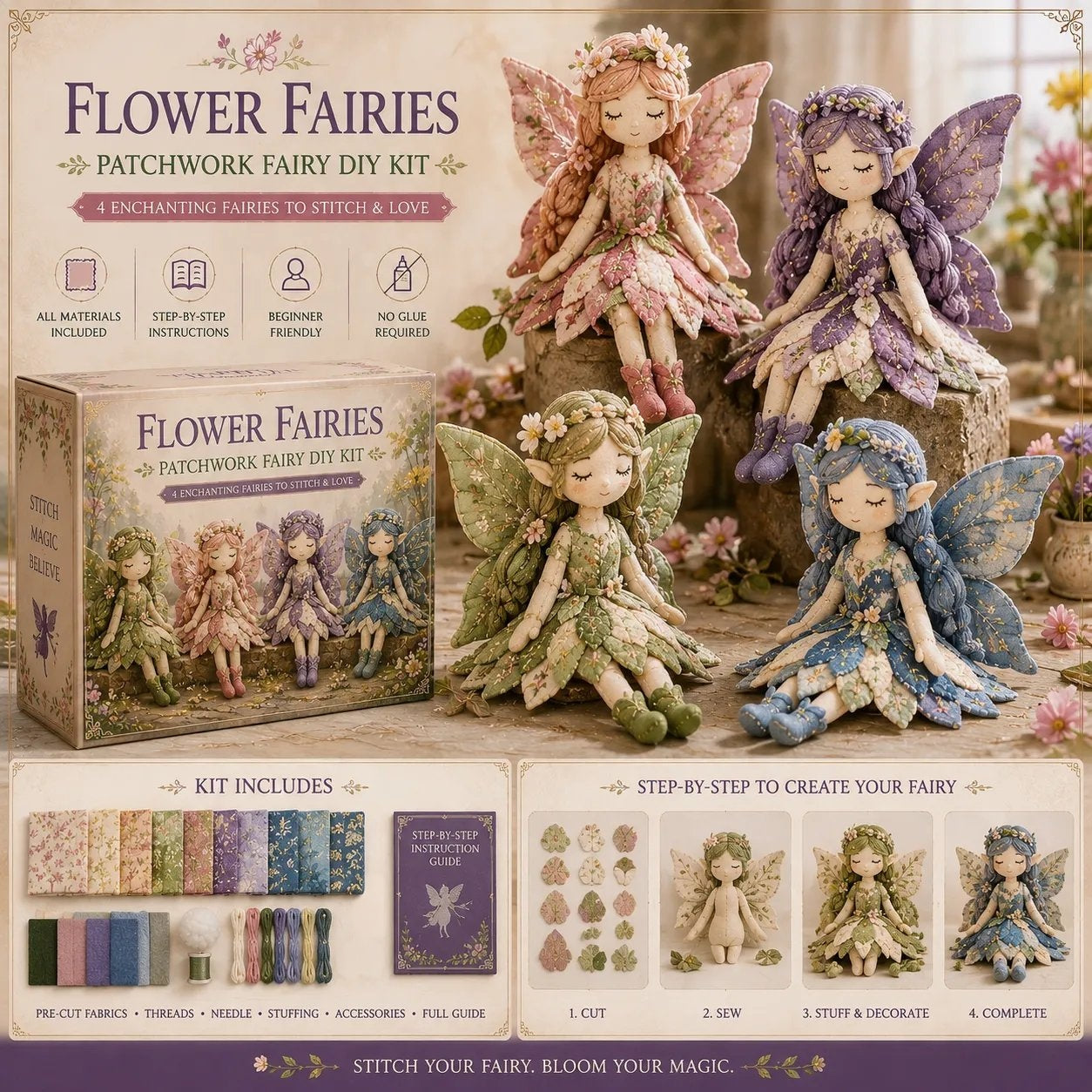 🔥LAATSTE DAG 50% KORTING - 🧵Fairy Patchwork DIY-collectie