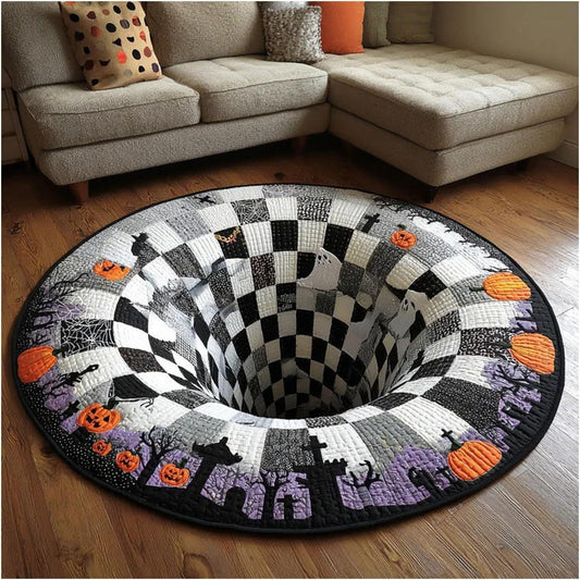 🎃3D-skelet met wervelmotief, gewatteerd, rond Halloween-vloerkleed