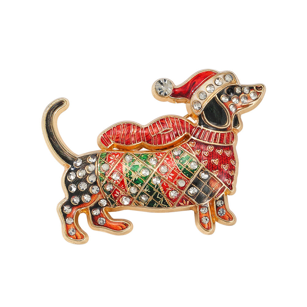 Broche met teckel in beperkte oplage voor Kerstmis – Feestelijke teckel-broche
