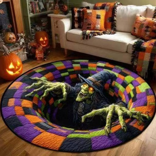 🎃3D-skelet met wervelmotief, gewatteerd, rond Halloween-vloerkleed