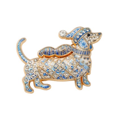 Broche met teckel in beperkte oplage voor Kerstmis – Feestelijke teckel-broche
