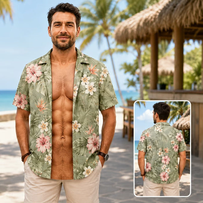 Grappig spier-T-shirt voor heren, T-shirt met Hawaiiaanse-hemd-illusie, gepersonaliseerd 3D-T-shirt met nep-open-hemd-effect💪🔥