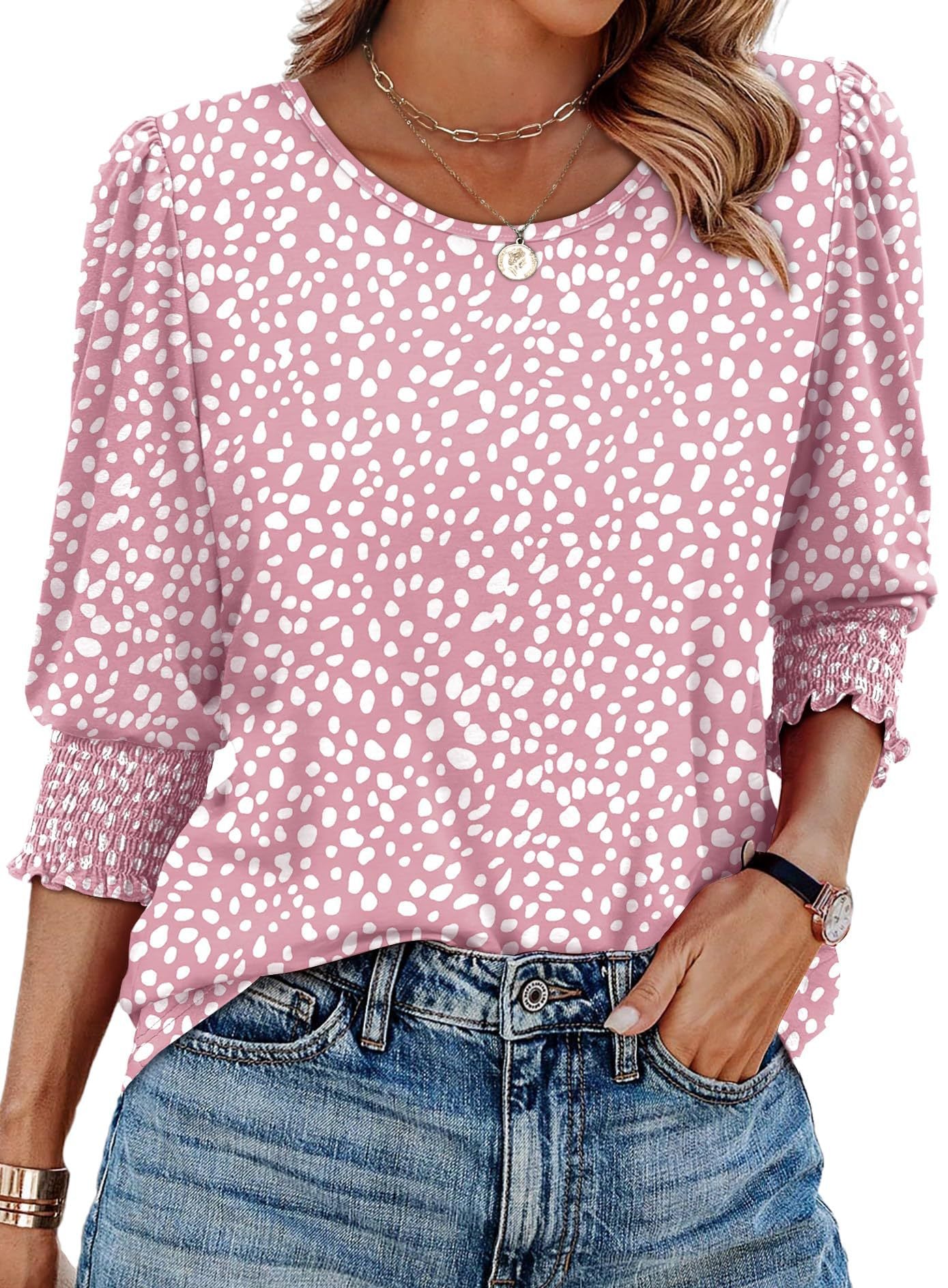 🔥Blouses voor dames Casual 3/4 mouwloze damestops met gesmokte manchetten