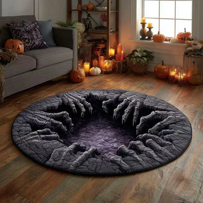 🎃3D-skelet met wervelmotief, gewatteerd, rond Halloween-vloerkleed