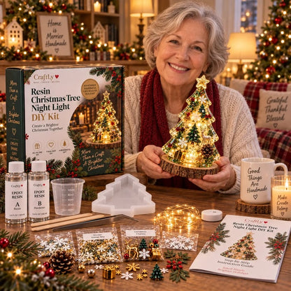 🎄DIY-set voor een kerstboom-nachtlampje van hars, geschikt voor beginners | Complete set met mal, hars, kerstverlichting en feestelijke versieringen ✨
