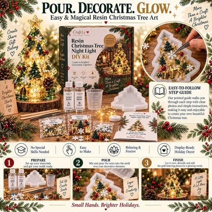 🎄DIY-set voor een kerstboom-nachtlampje van hars, geschikt voor beginners | Complete set met mal, hars, kerstverlichting en feestelijke versieringen ✨