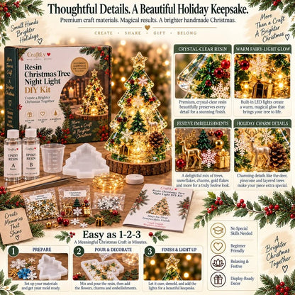 🎄DIY-set voor een kerstboom-nachtlampje van hars, geschikt voor beginners | Complete set met mal, hars, kerstverlichting en feestelijke versieringen ✨