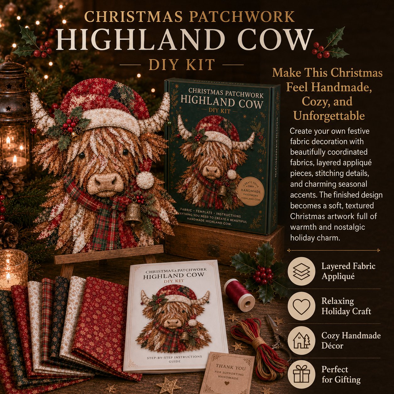 🔥LAATSTE DAG 49% KORTING - 🎅DIY-decoratieset met kerstpatchworkstof – Prachtige resultaten, geen ervaring nodig