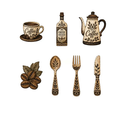 ☕ 7-delige houten wanddecoratieset met koffiethema voor in de keuken – Vintage wanddecoratie in boerderijstijl met koffiethem