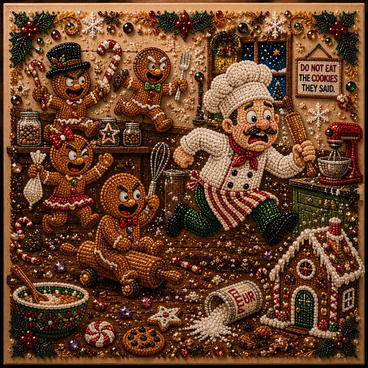 🎄 LAATSTE DAG 49% KORTING – Premium 3D Pearl Absurd Christmas Moments-kunstset | Luxe canvas met flocklaag en krasbestendige, kleurvaste parelkraaltjes – DIY grappige kerstversiering 🎅😂✨