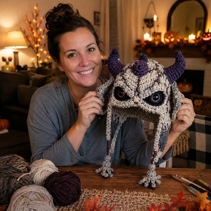 🎭🎃 DIY-haakpakket voor een Halloween-monsterkap | Hoogwaardig, zacht garen met stapsgewijze handleiding voor het zelf maken van een handgemaakte, draagbare karakterkap 🧶✨