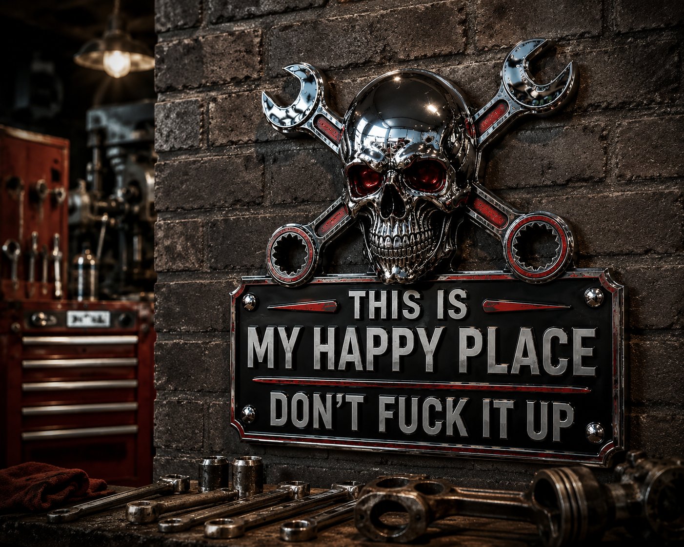 🔥Vaderdag: 49% korting 💀“This Is My Happy Place” - muurbord voor in de garage