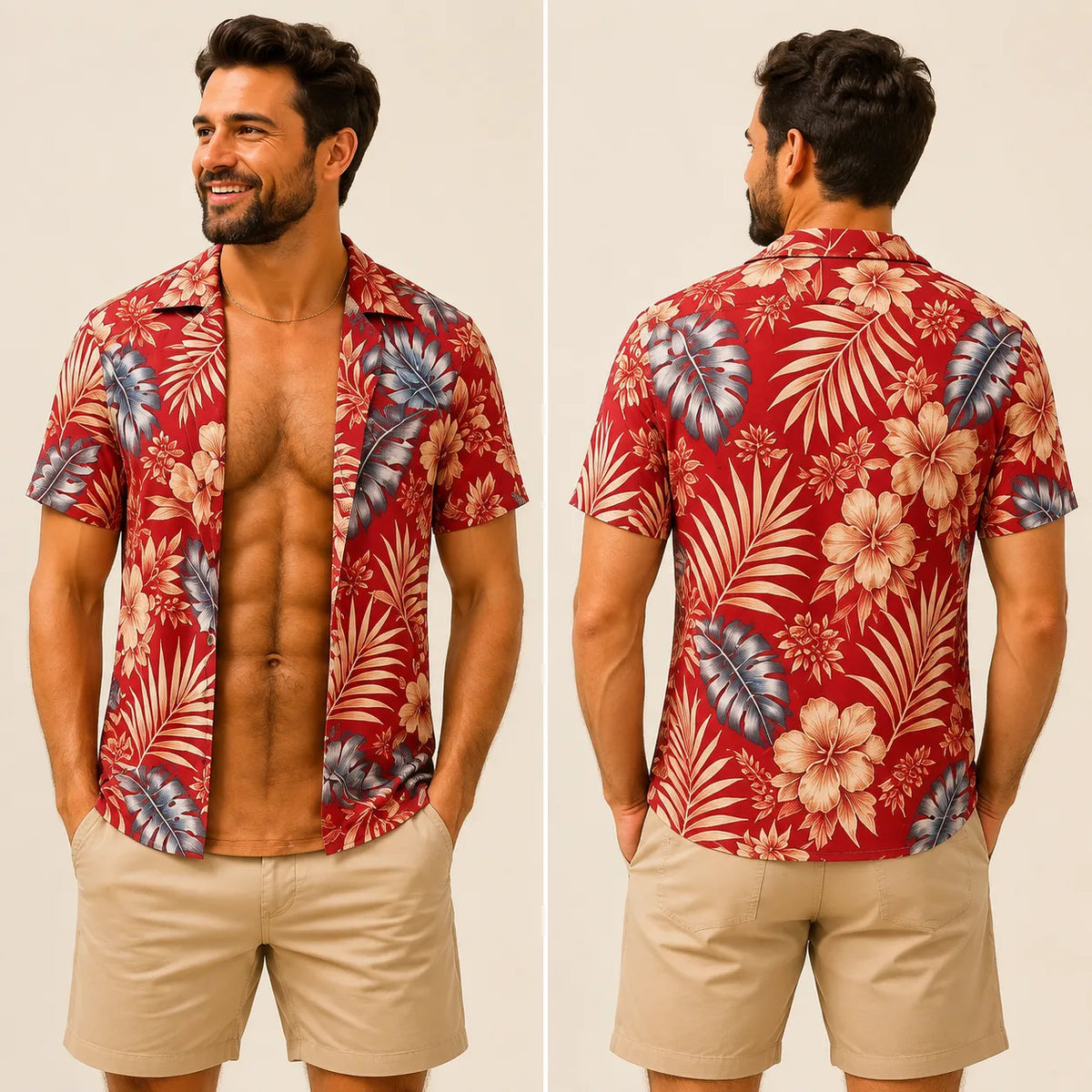 Grappig spier-T-shirt voor heren, T-shirt met Hawaiiaanse-hemd-illusie, gepersonaliseerd 3D-T-shirt met nep-open-hemd-effect💪🔥